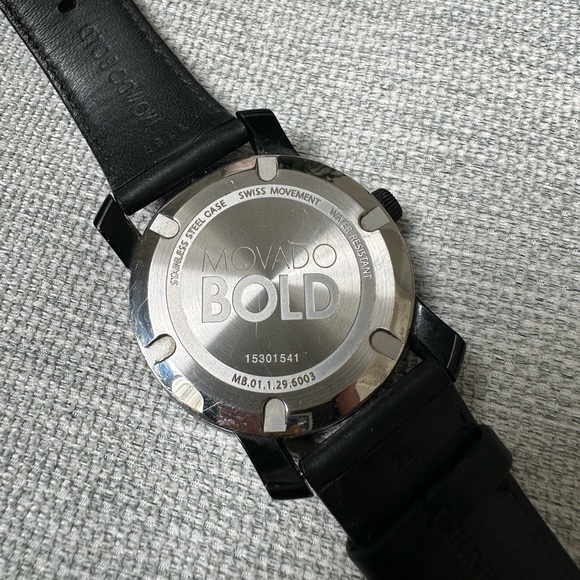 Movado Bold - Authentic- Black Genuine Leather Strap - Picture 3 of 9